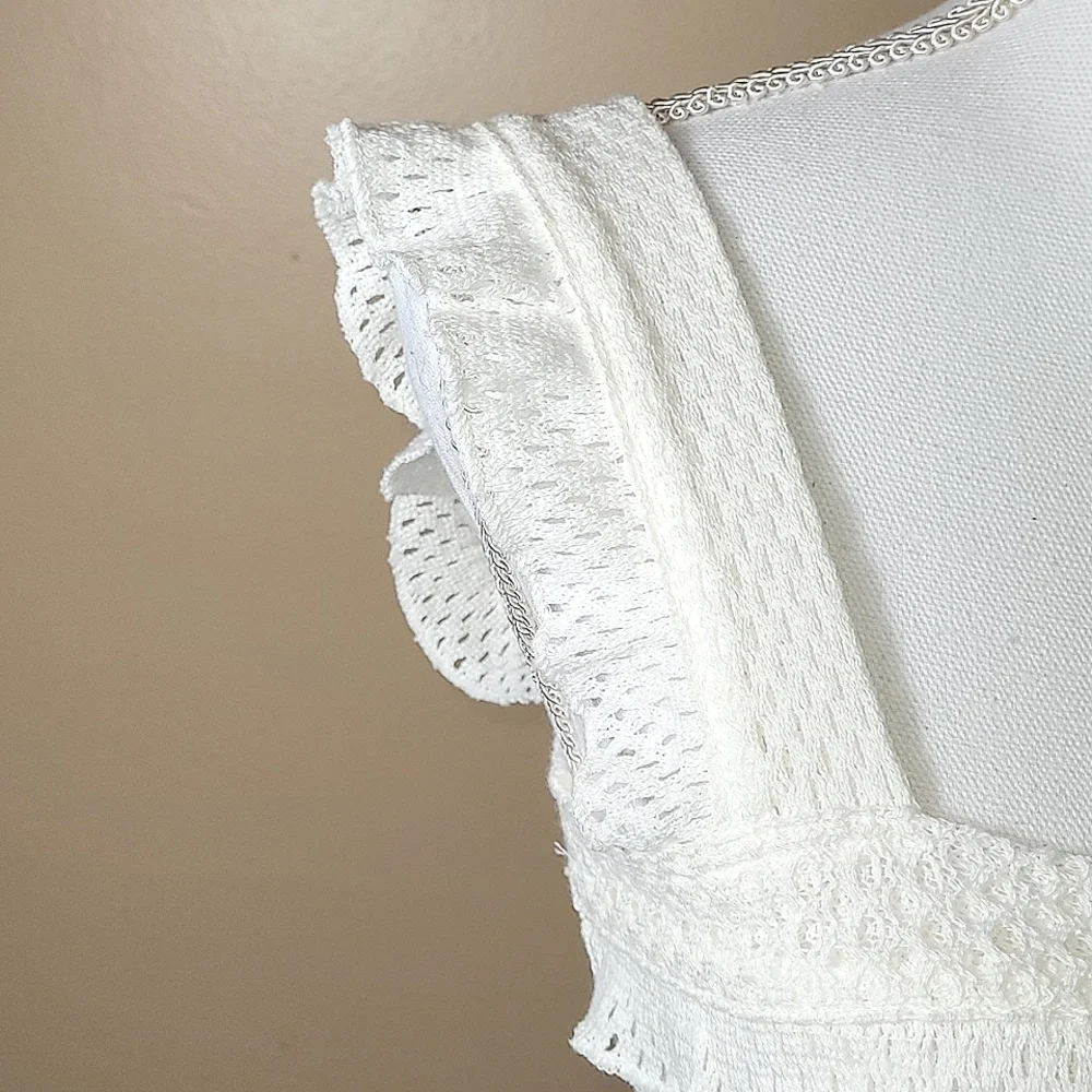 NWT Zara Cotton White Knit Ruffled Crop Top w/ Ruffle Straps Size Large - Picture 4 of 16